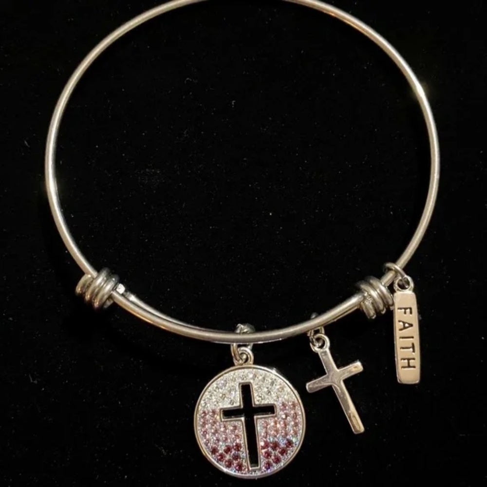 Sterling Silver Cross Bangle With Cross Charms